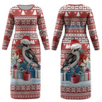 Australia Christmas In July Couples Matching Long Sleeve Bodycon Dress and Long Sleeve Button Shirt Kookaburra Santa Red Color LT22
