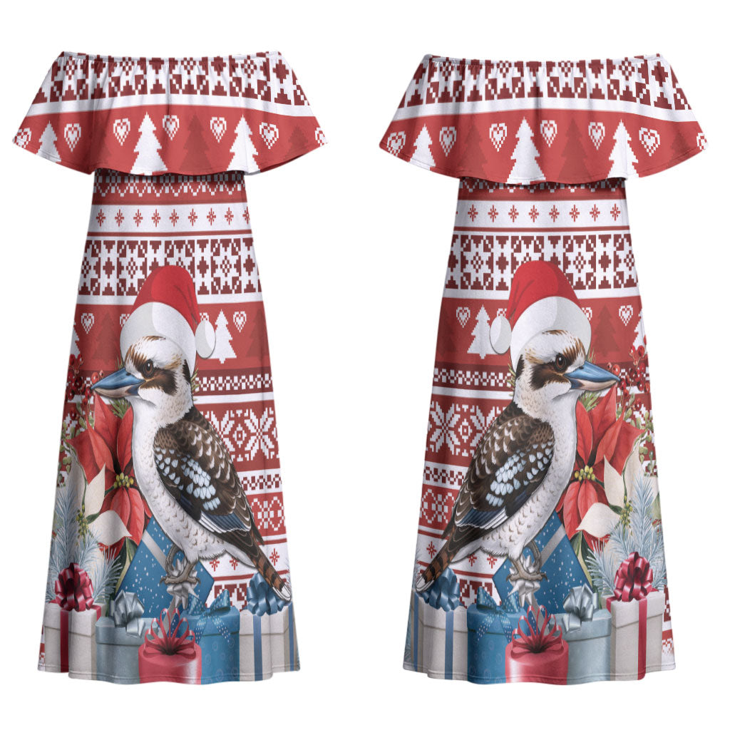Australia Christmas In July Couples Matching Off Shoulder Maxi Dress and Hawaiian Shirt Kookaburra Santa Red Color LT22