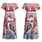 Australia Christmas In July Couples Matching Off Shoulder Maxi Dress and Long Sleeve Button Shirt Kookaburra Santa Red Color LT22