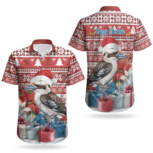 Australia Christmas In July Couples Matching Off Shoulder Short Dress and Hawaiian Shirt Kookaburra Santa Red Color LT22