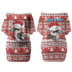 Australia Christmas In July Couples Matching Off Shoulder Short Dress and Long Sleeve Button Shirt Kookaburra Santa Red Color LT22
