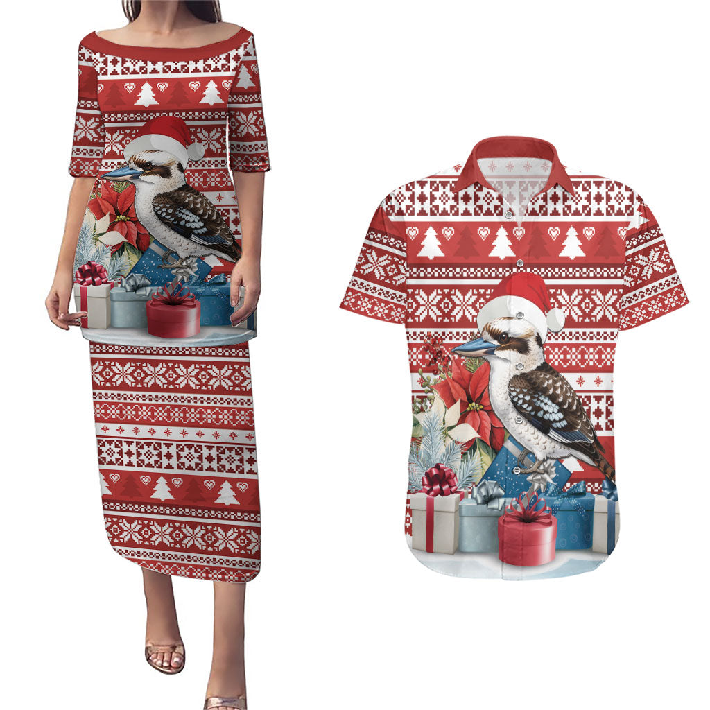 Australia Christmas In July Couples Matching Puletasi and Hawaiian Shirt Kookaburra Santa Red Color