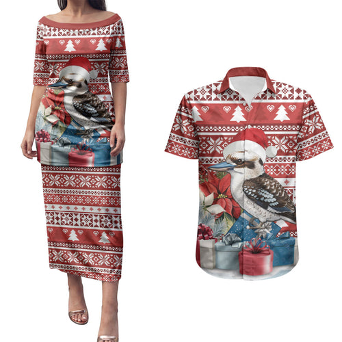 Australia Christmas In July Couples Matching Puletasi and Hawaiian Shirt Kookaburra Santa Red Color