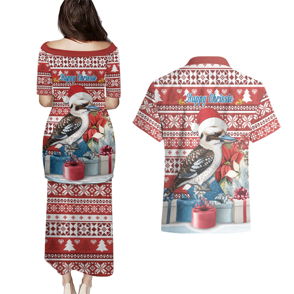 Australia Christmas In July Couples Matching Puletasi and Hawaiian Shirt Kookaburra Santa Red Color