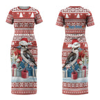 Australia Christmas In July Couples Matching Short Sleeve Bodycon Dress and Hawaiian Shirt Kookaburra Santa Red Color LT22