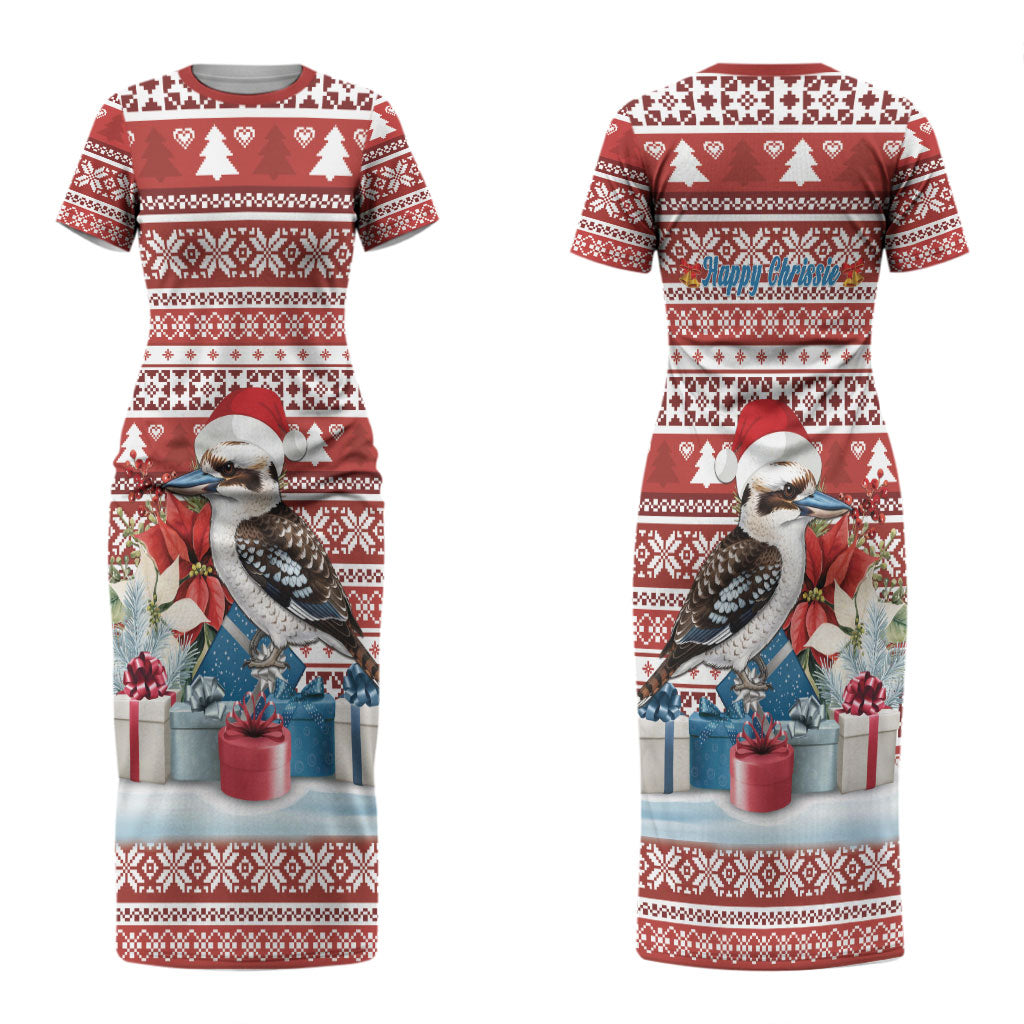 Australia Christmas In July Couples Matching Short Sleeve Bodycon Dress and Hawaiian Shirt Kookaburra Santa Red Color LT22