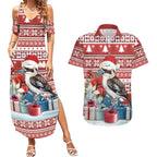 Australia Christmas In July Couples Matching Summer Maxi Dress and Hawaiian Shirt Kookaburra Santa Red Color