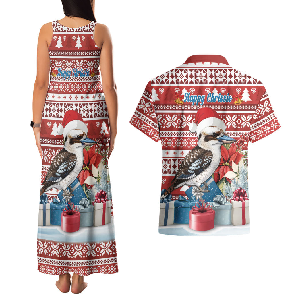 Australia Christmas In July Couples Matching Tank Maxi Dress and Hawaiian Shirt Kookaburra Santa Red Color
