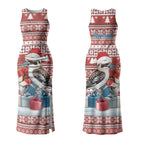 Australia Christmas In July Couples Matching Tank Maxi Dress and Long Sleeve Button Shirt Kookaburra Santa Red Color LT22