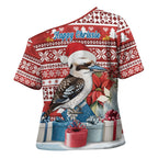Australia Christmas In July Cross Shoulder Shirt Kookaburra Santa Red Color