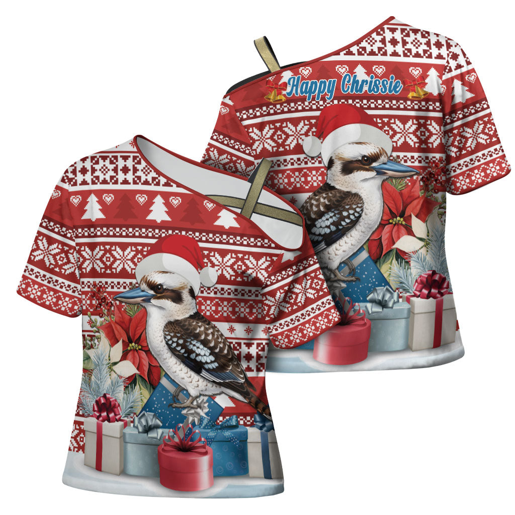 Australia Christmas In July Cross Shoulder Shirt Kookaburra Santa Red Color