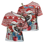 Australia Christmas In July Cross Shoulder Shirt Kookaburra Santa Red Color