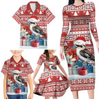 Australia Christmas In July Family Matching Long Sleeve Bodycon Dress and Hawaiian Shirt Kookaburra Santa Red Color