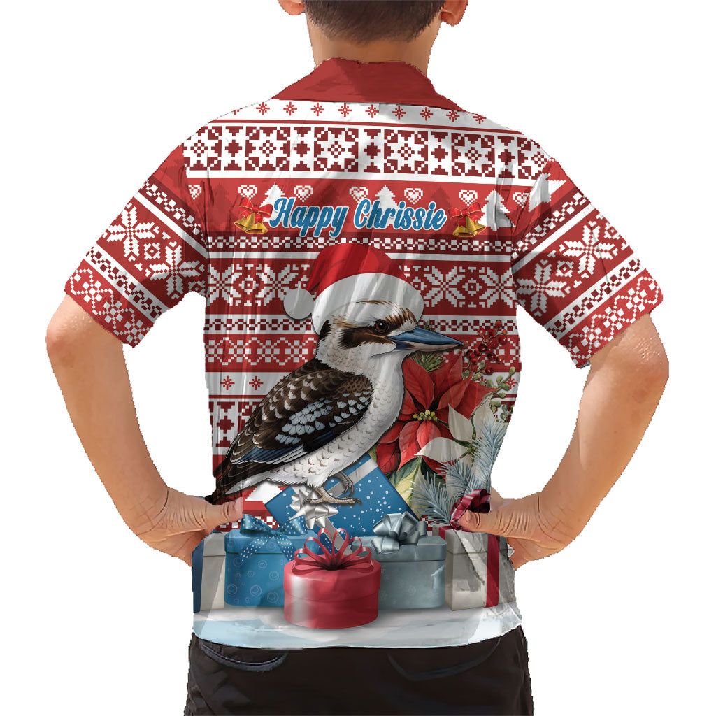 Australia Christmas In July Family Matching Long Sleeve Bodycon Dress and Hawaiian Shirt Kookaburra Santa Red Color