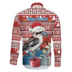 Australia Christmas In July Family Matching Long Sleeve Bodycon Dress and Hawaiian Shirt Kookaburra Santa Red Color