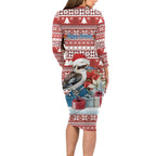 Australia Christmas In July Family Matching Long Sleeve Bodycon Dress and Hawaiian Shirt Kookaburra Santa Red Color