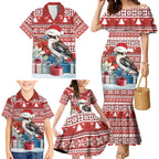 Australia Christmas In July Family Matching Mermaid Dress and Hawaiian Shirt Kookaburra Santa Red Color