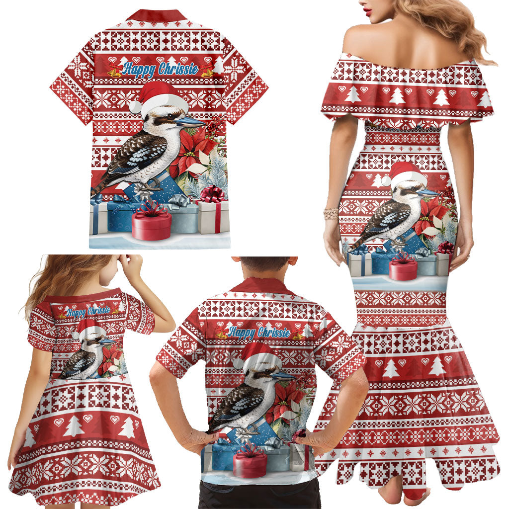 Australia Christmas In July Family Matching Mermaid Dress and Hawaiian Shirt Kookaburra Santa Red Color