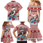 Australia Christmas In July Family Matching Mermaid Dress and Hawaiian Shirt Kookaburra Santa Red Color