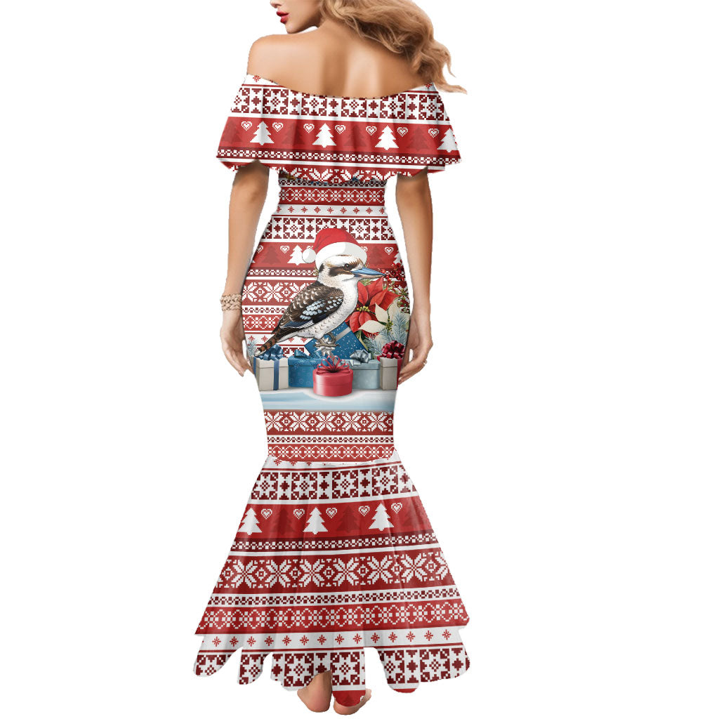 Australia Christmas In July Family Matching Mermaid Dress and Hawaiian Shirt Kookaburra Santa Red Color