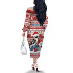 Australia Christmas In July Family Matching Off The Shoulder Long Sleeve Dress and Hawaiian Shirt Kookaburra Santa Red Color
