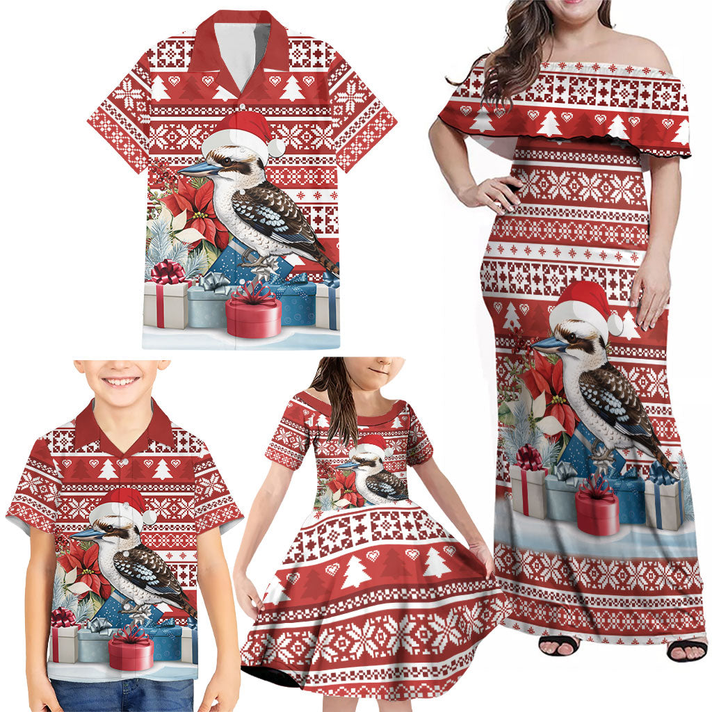 Australia Christmas In July Family Matching Off Shoulder Maxi Dress and Hawaiian Shirt Kookaburra Santa Red Color