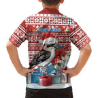 Australia Christmas In July Family Matching Off Shoulder Maxi Dress and Hawaiian Shirt Kookaburra Santa Red Color