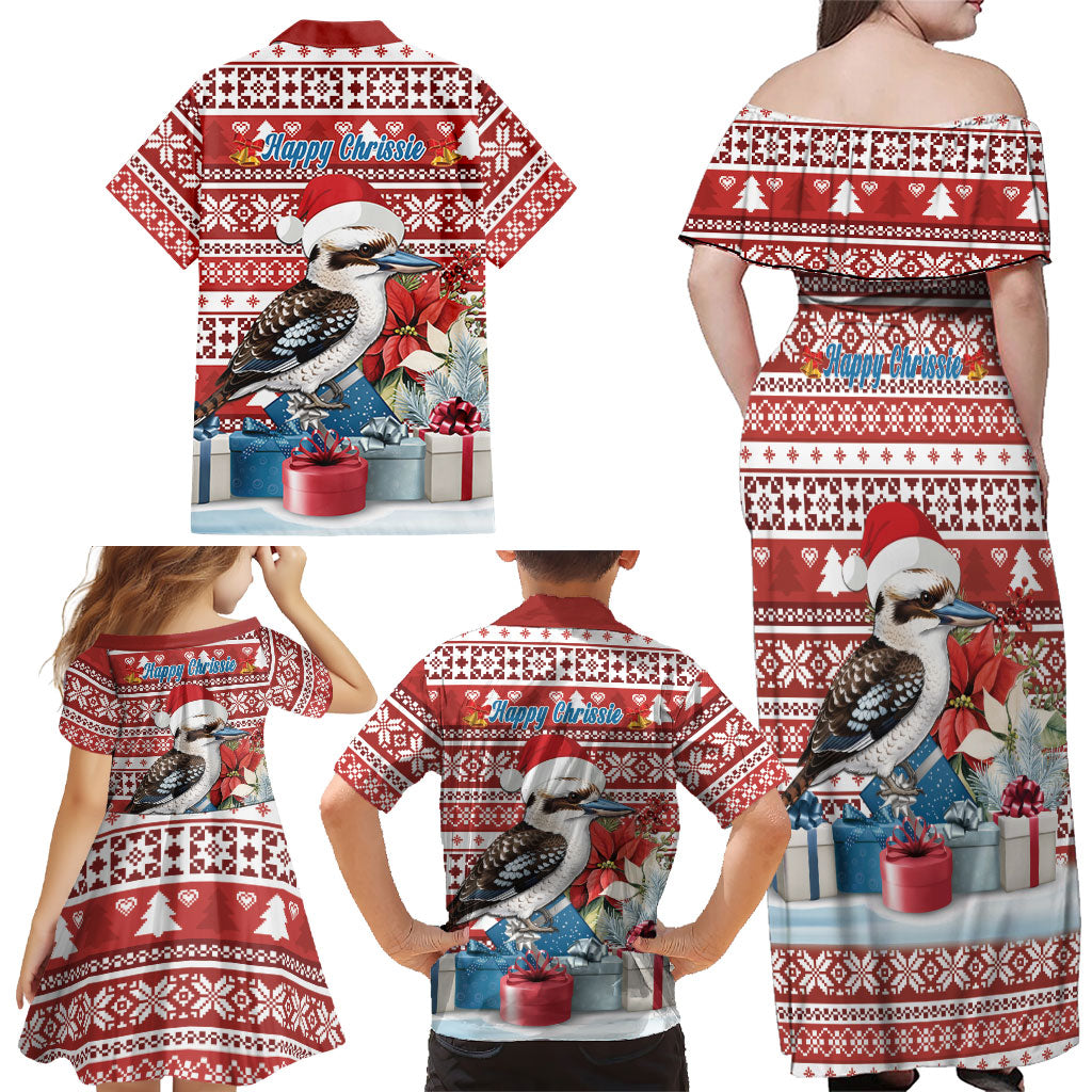 Australia Christmas In July Family Matching Off Shoulder Maxi Dress and Hawaiian Shirt Kookaburra Santa Red Color