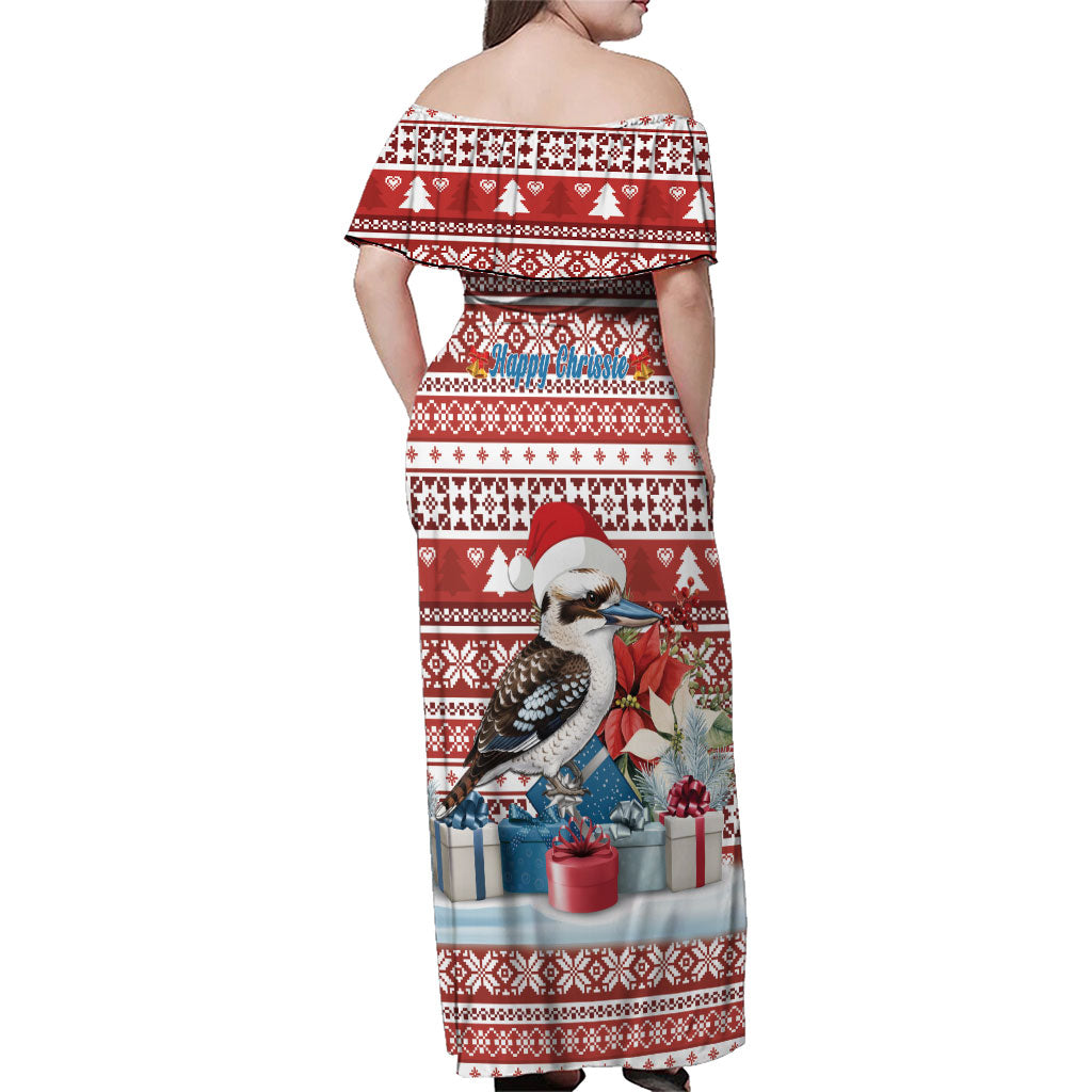Australia Christmas In July Family Matching Off Shoulder Maxi Dress and Hawaiian Shirt Kookaburra Santa Red Color