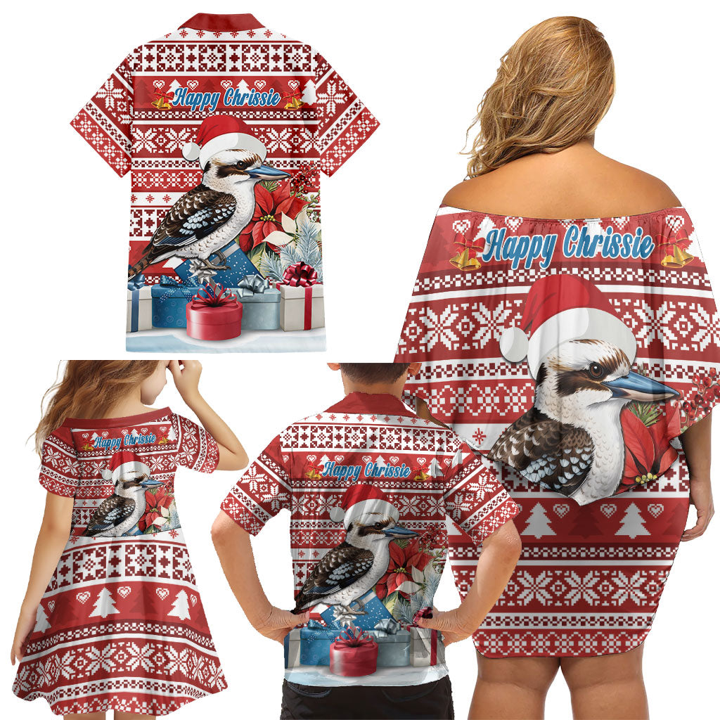 Australia Christmas In July Family Matching Off Shoulder Short Dress and Hawaiian Shirt Kookaburra Santa Red Color