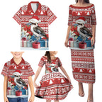 Australia Christmas In July Family Matching Puletasi and Hawaiian Shirt Kookaburra Santa Red Color