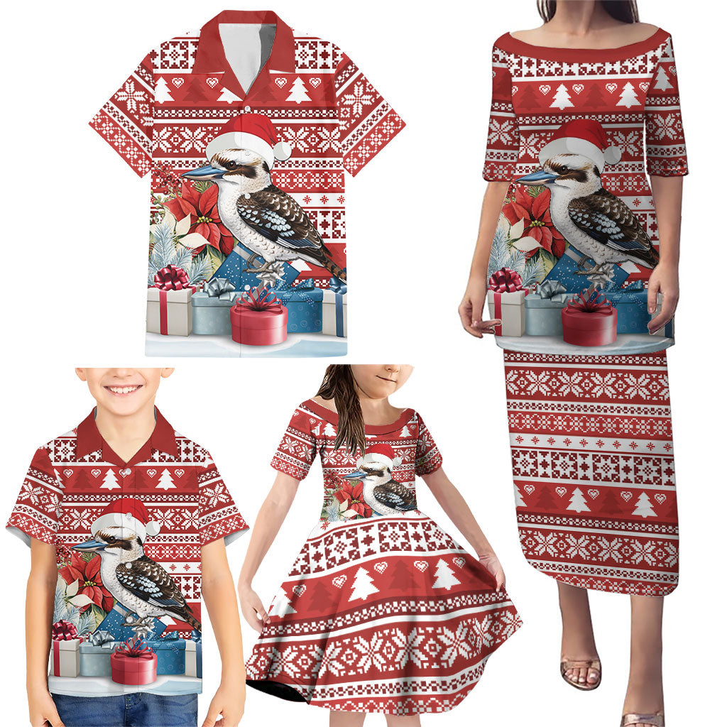Australia Christmas In July Family Matching Puletasi and Hawaiian Shirt Kookaburra Santa Red Color