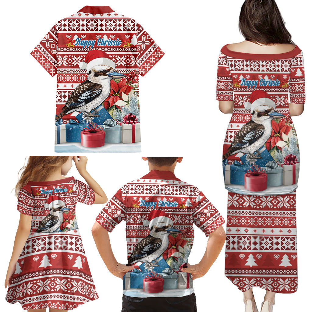 Australia Christmas In July Family Matching Puletasi and Hawaiian Shirt Kookaburra Santa Red Color