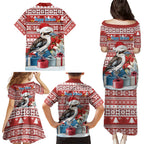 Australia Christmas In July Family Matching Puletasi and Hawaiian Shirt Kookaburra Santa Red Color