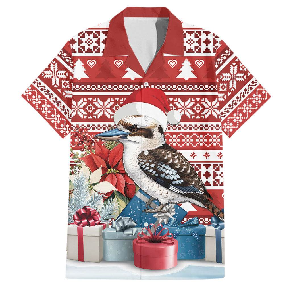 Australia Christmas In July Family Matching Puletasi and Hawaiian Shirt Kookaburra Santa Red Color