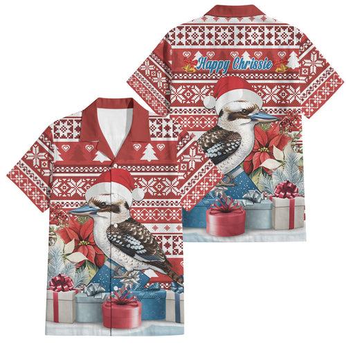 Australia Christmas In July Family Matching Puletasi and Hawaiian Shirt Kookaburra Santa Red Color