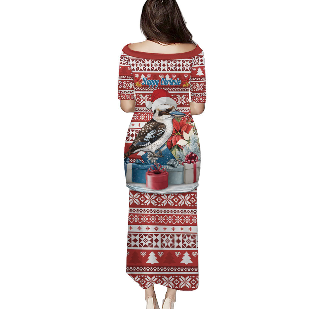 Australia Christmas In July Family Matching Puletasi and Hawaiian Shirt Kookaburra Santa Red Color