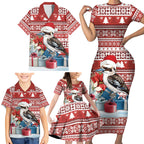 Australia Christmas In July Family Matching Short Sleeve Bodycon Dress and Hawaiian Shirt Kookaburra Santa Red Color