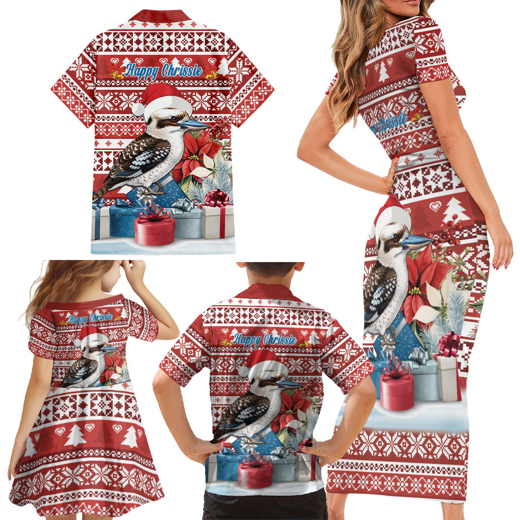 Australia Christmas In July Family Matching Short Sleeve Bodycon Dress and Hawaiian Shirt Kookaburra Santa Red Color