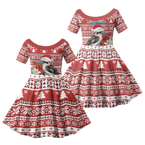 Australia Christmas In July Family Matching Short Sleeve Bodycon Dress and Hawaiian Shirt Kookaburra Santa Red Color
