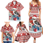 Australia Christmas In July Family Matching Summer Maxi Dress and Hawaiian Shirt Kookaburra Santa Red Color