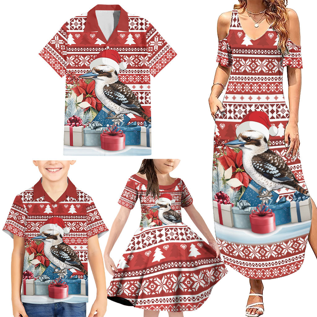 Australia Christmas In July Family Matching Summer Maxi Dress and Hawaiian Shirt Kookaburra Santa Red Color