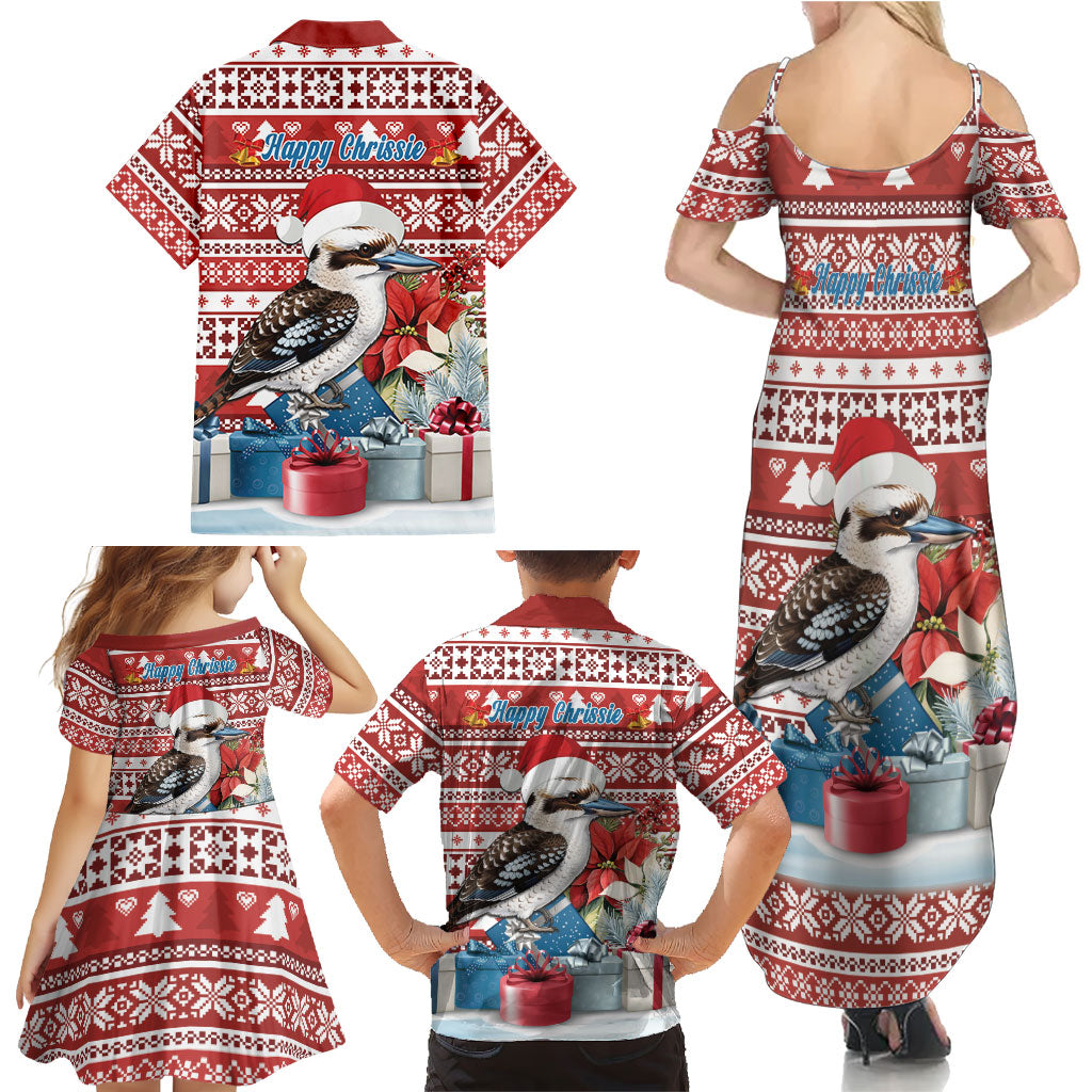 Australia Christmas In July Family Matching Summer Maxi Dress and Hawaiian Shirt Kookaburra Santa Red Color