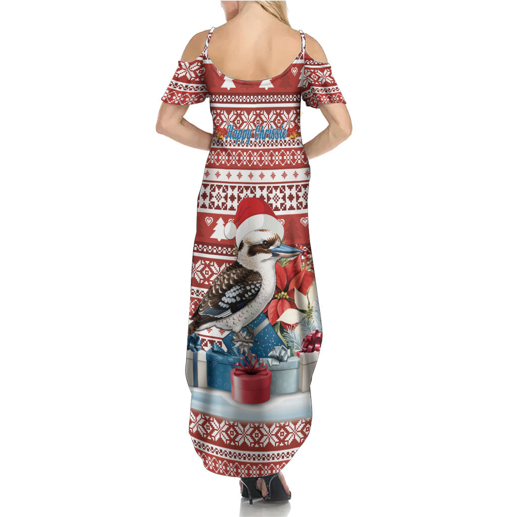 Australia Christmas In July Family Matching Summer Maxi Dress and Hawaiian Shirt Kookaburra Santa Red Color