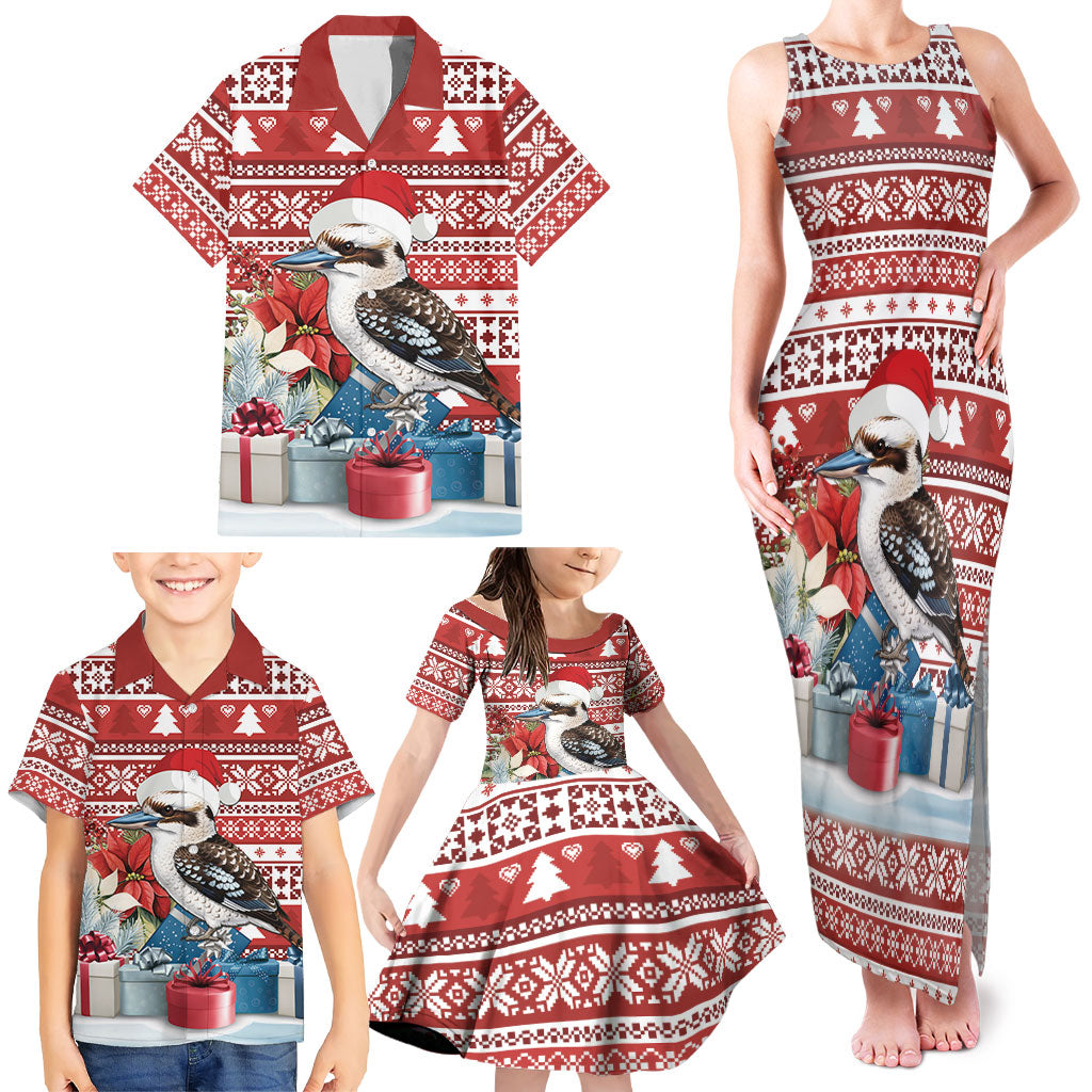 Australia Christmas In July Family Matching Tank Maxi Dress and Hawaiian Shirt Kookaburra Santa Red Color