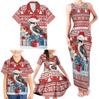Australia Christmas In July Family Matching Tank Maxi Dress and Hawaiian Shirt Kookaburra Santa Red Color