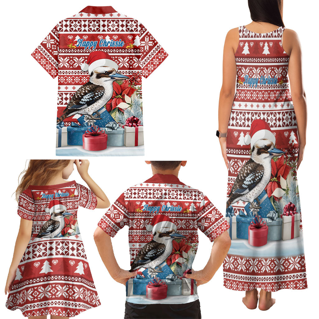 Australia Christmas In July Family Matching Tank Maxi Dress and Hawaiian Shirt Kookaburra Santa Red Color
