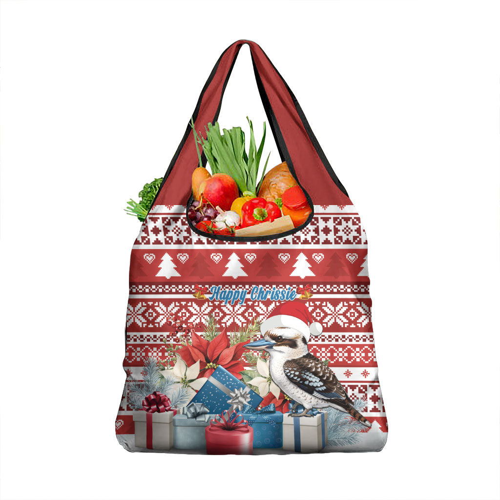 Australia Christmas In July Grocery Bag Kookaburra Santa Red Color