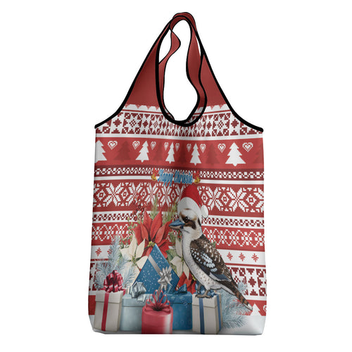 Australia Christmas In July Grocery Bag Kookaburra Santa Red Color