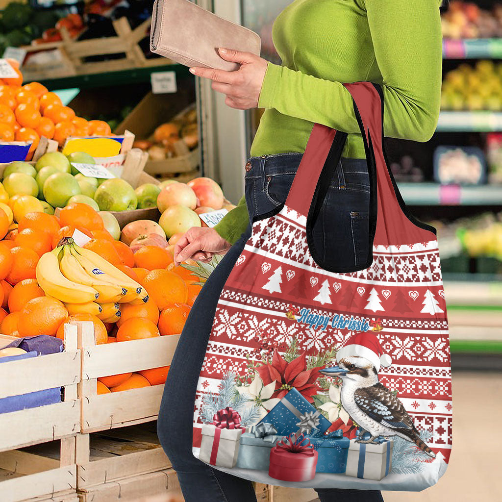 Australia Christmas In July Grocery Bag Kookaburra Santa Red Color